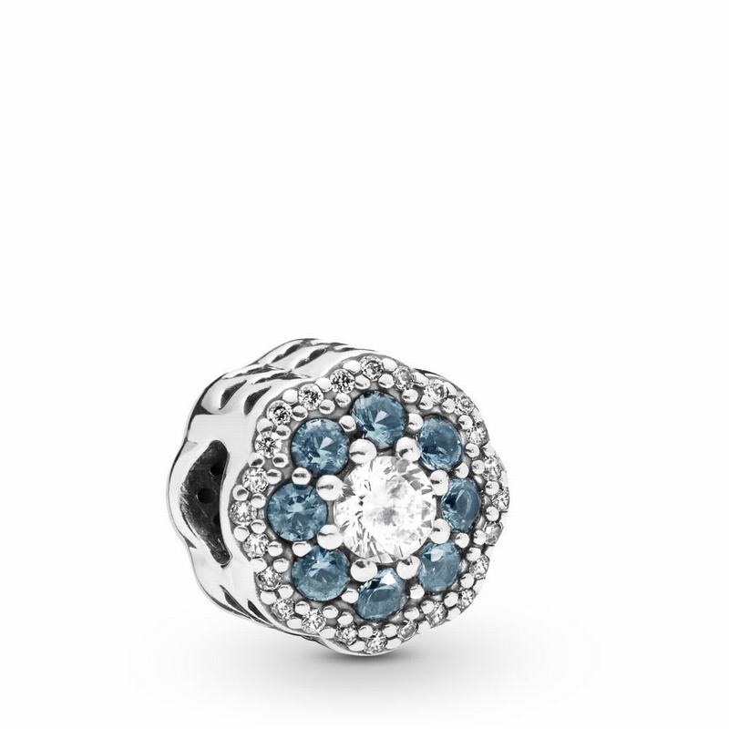 Pandora Blue Sparkle Flower Charm - Sterling Silver/Blue/Mixed Stones - Canada | SZ6356SO